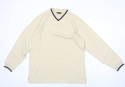 Next Men's Beige V-Neck Pullover Jumper - Size L