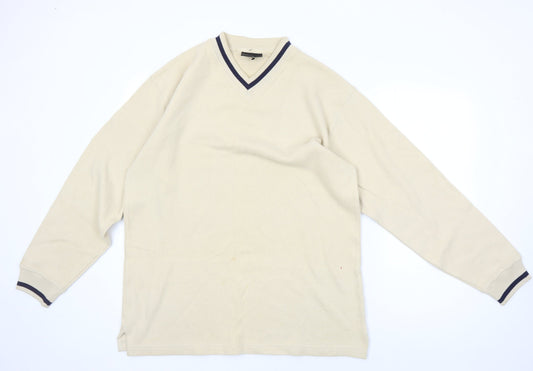 Next Men's Beige V-Neck Pullover Jumper - Size L