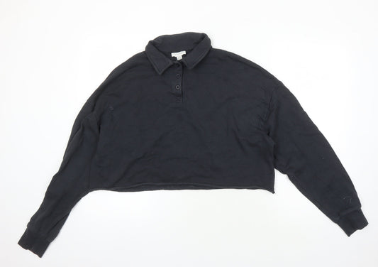 Womens UK Size M Topshop Black Cropped Polo