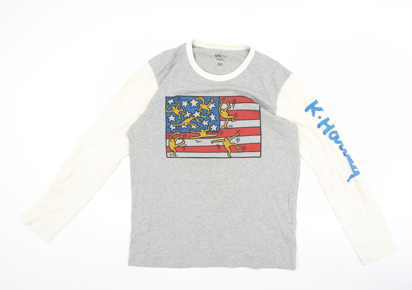 Uniqlo Men’s Grey Art T-Shirt - K. Haring, L