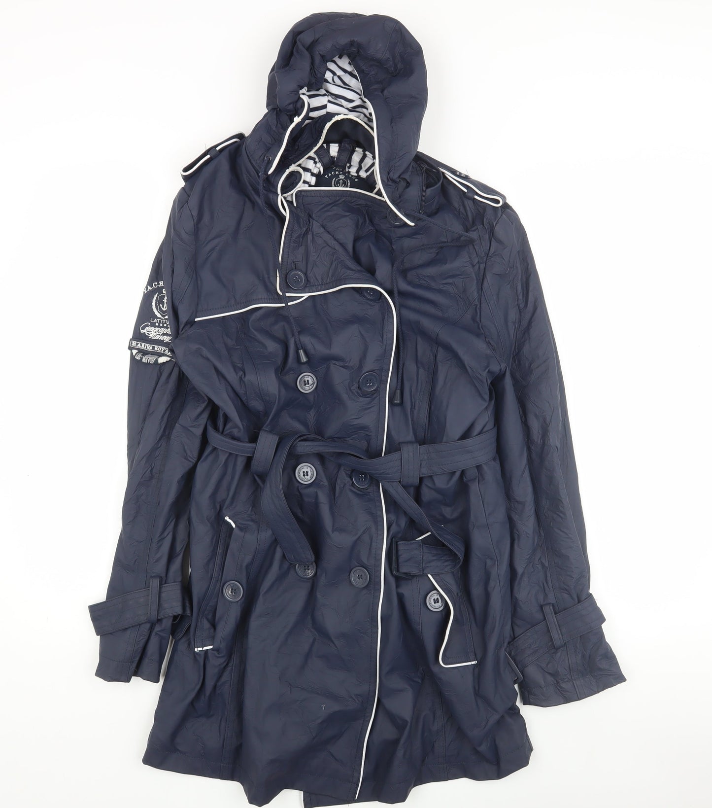 Womens UK Size 2 Geographical Norway Blue Trench Coat