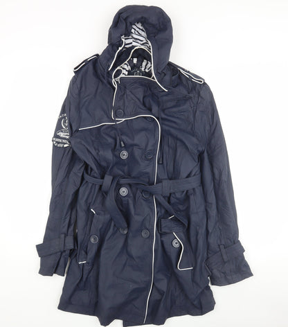 Womens UK Size 2 Geographical Norway Blue Trench Coat