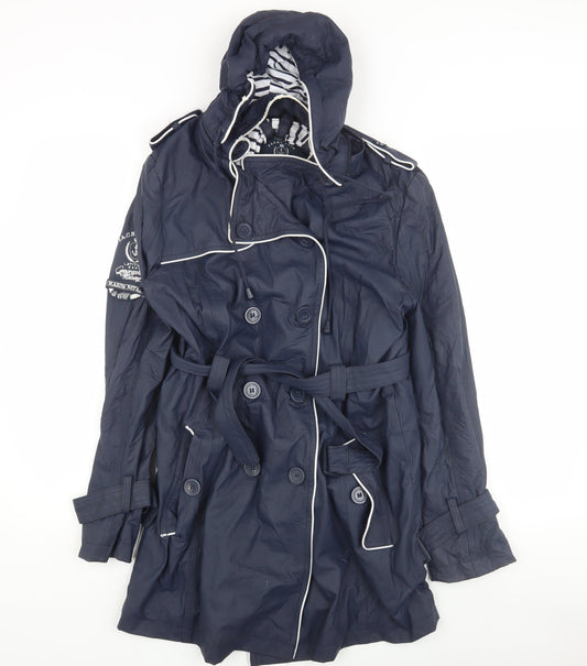 Womens UK Size 2 Geographical Norway Blue Trench Coat
