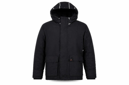 Front view of Lee Cooper Men's Black Hooded Parka Jacket, size S