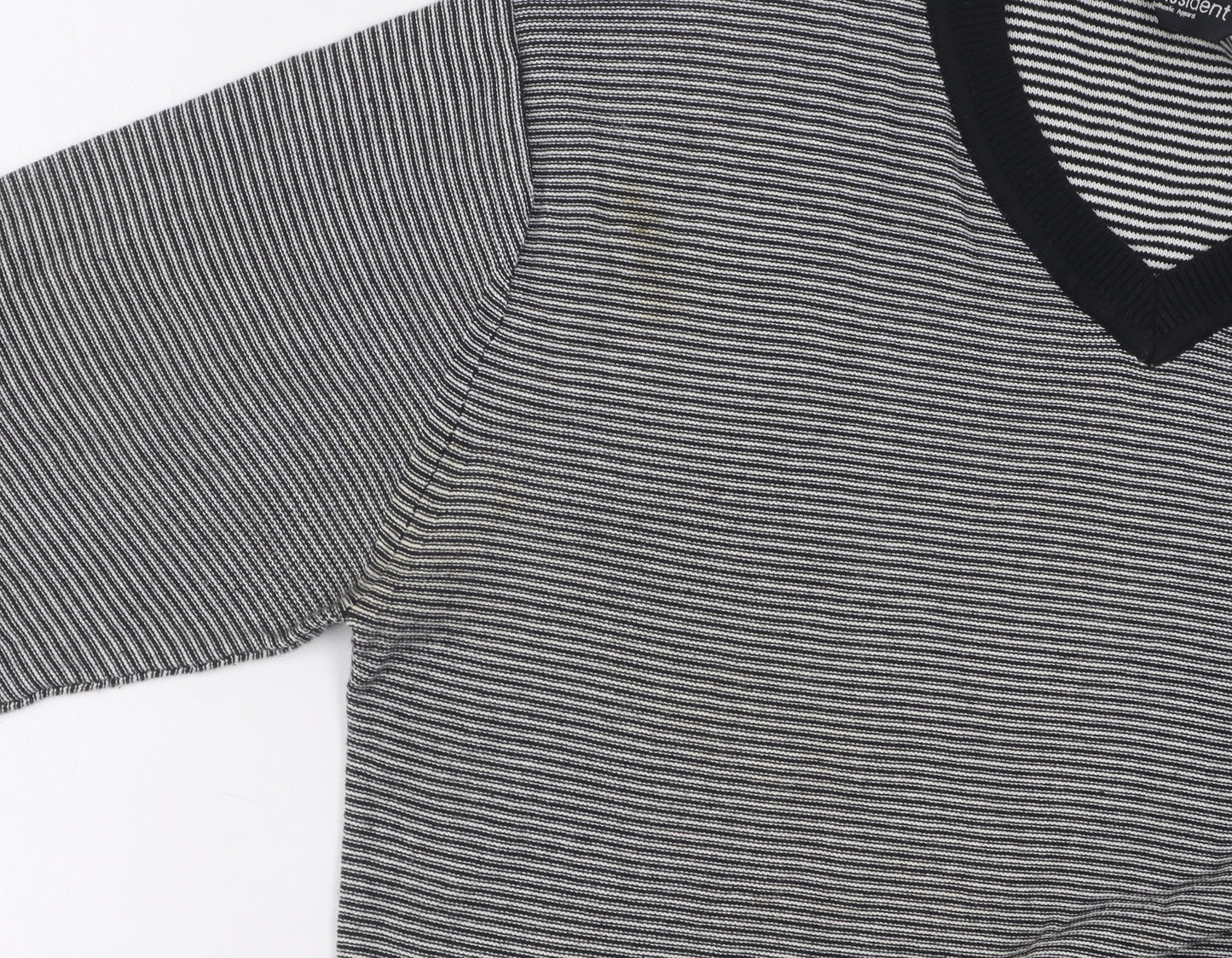 Dissident Men's M Striped V-Neck Cotton Jumper