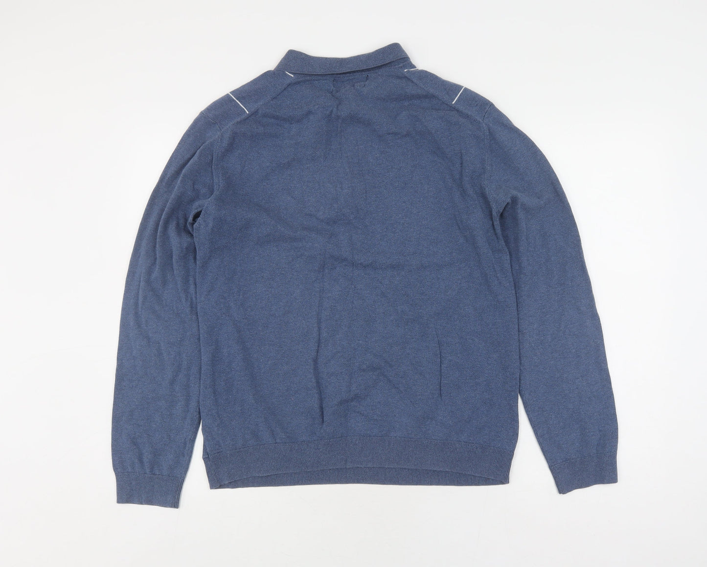 Marks and Spencer Men's Blue Striped Full Zip Jumper L