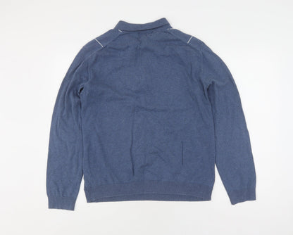 Marks and Spencer Men's Blue Striped Full Zip Jumper L