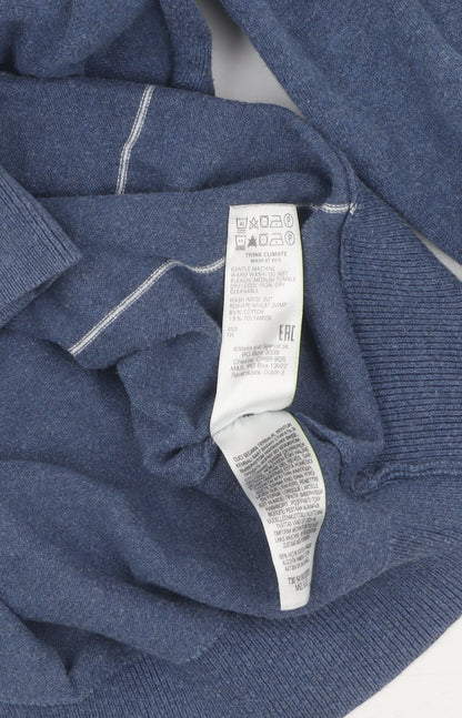 Marks and Spencer Men's Blue Striped Full Zip Jumper L