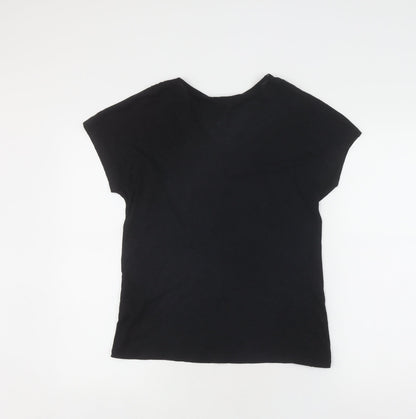 Marks and Spencer Women's Black V-Neck T-Shirt, Size 8