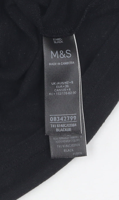 Marks and Spencer Women's Black V-Neck T-Shirt, Size 8