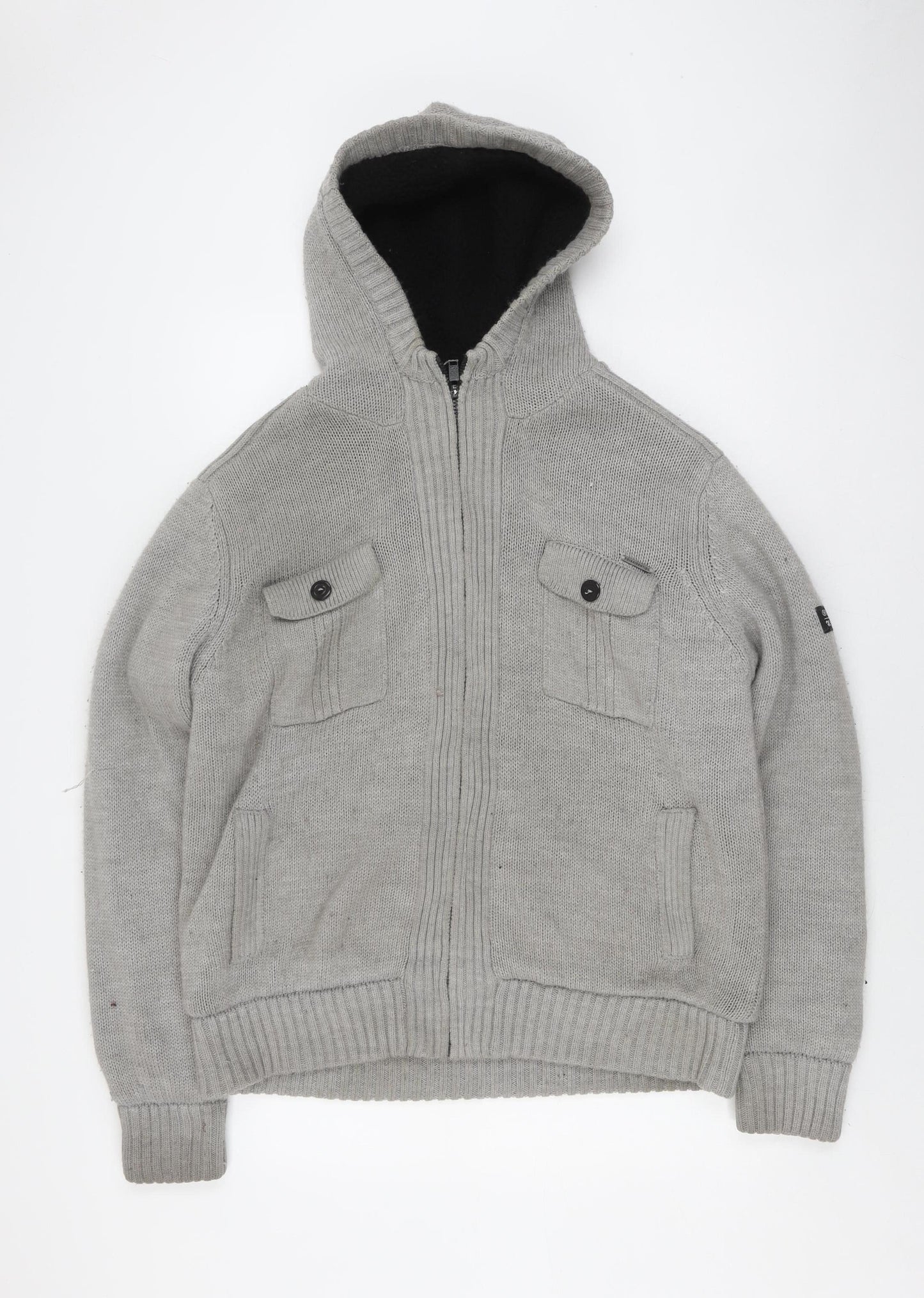Dissident Men's Grey Hooded Knit Jacket XL