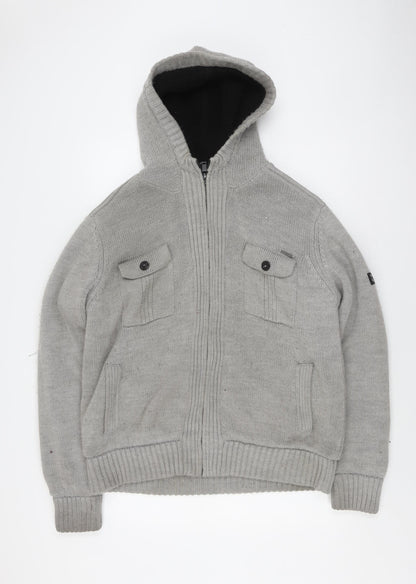 Dissident Men's Grey Hooded Knit Jacket XL