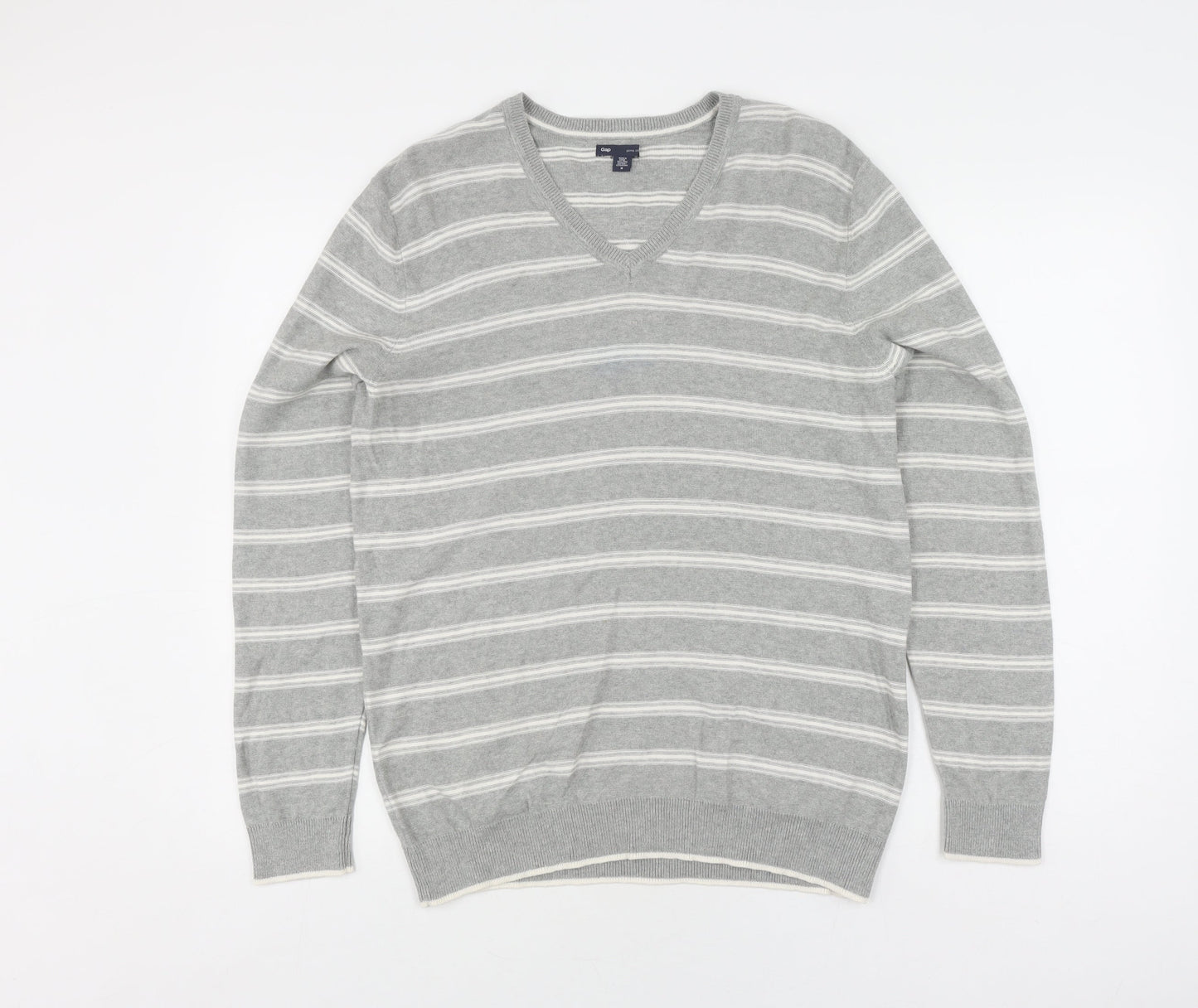 Gap Men's Grey M Pullover Striped V-Neck Jumper