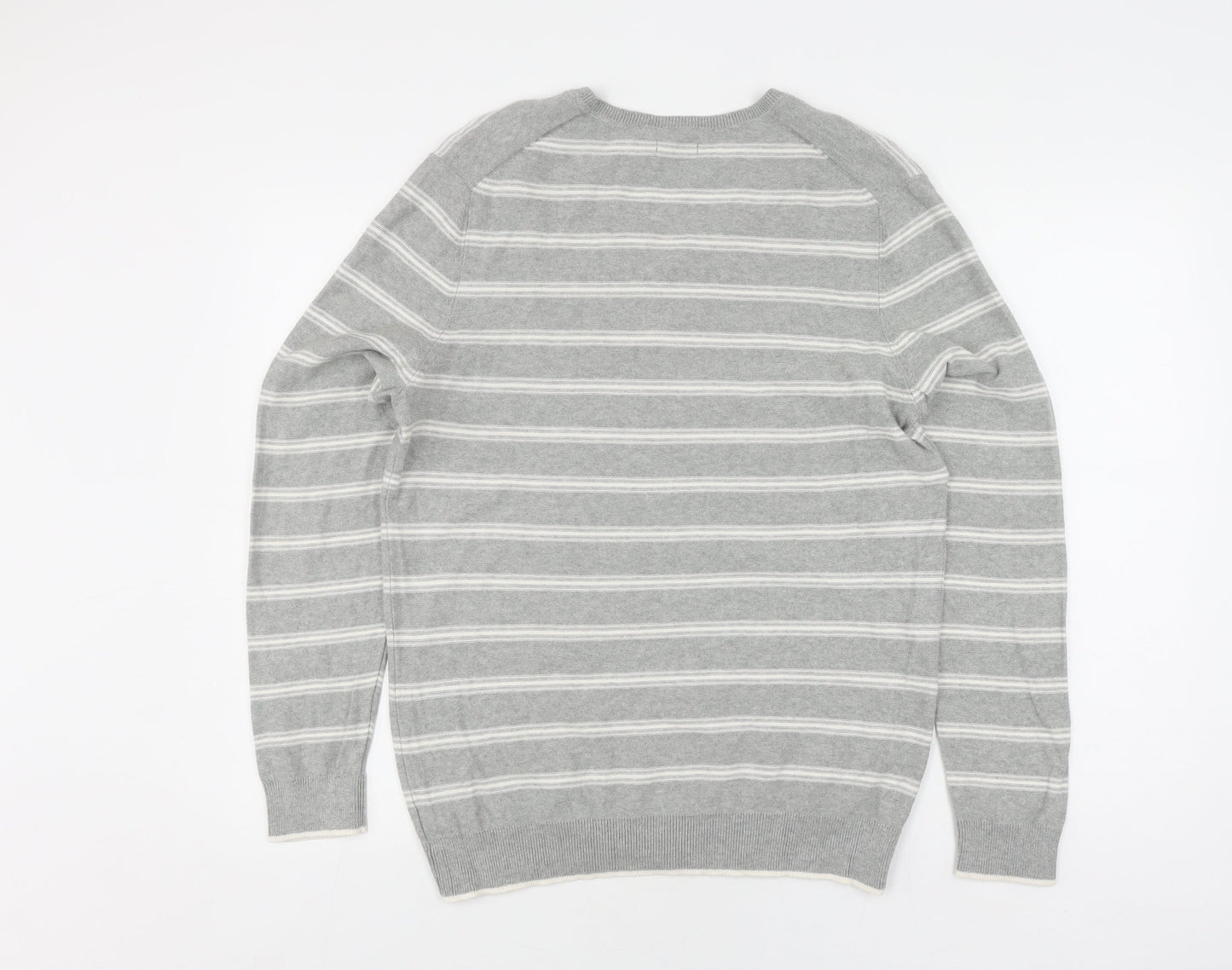 Gap Men's Grey M Pullover Striped V-Neck Jumper