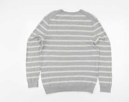 Gap Men's Grey M Pullover Striped V-Neck Jumper