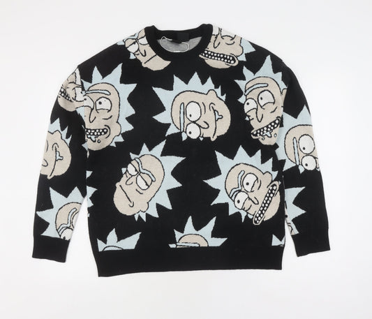 Bershka Rick and Morty Men's Black M Pullover Jumper