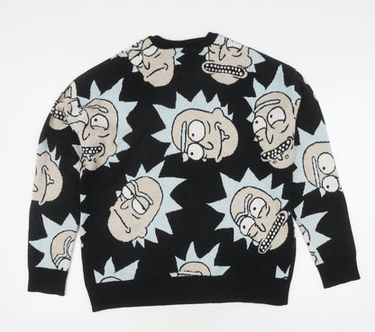 Bershka Rick and Morty Men's Black M Pullover Jumper