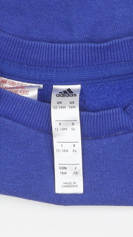 Adidas Unisex Baby Blue Pullover Jumper 12-18 Months