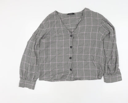 Bershka Women's Multicoloured Check Button-Up Shirt M