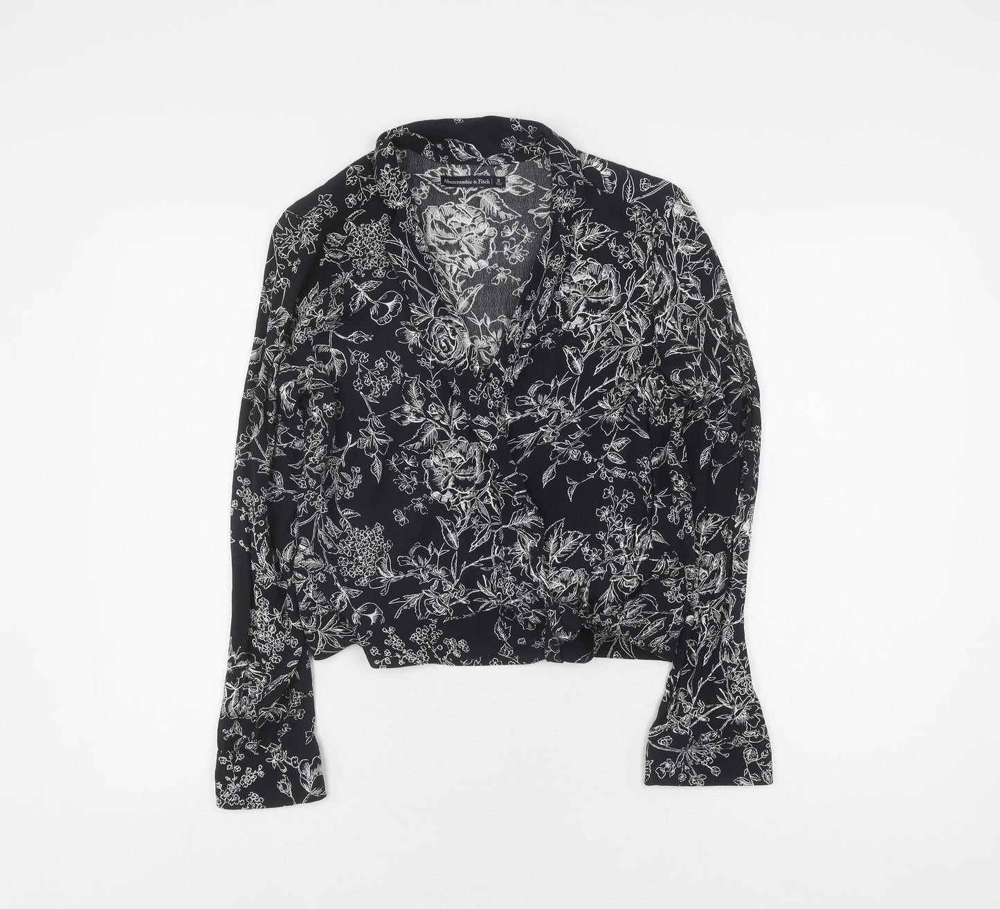 Abercrombie & Fitch Women's Small Black Floral Wrap Blouse