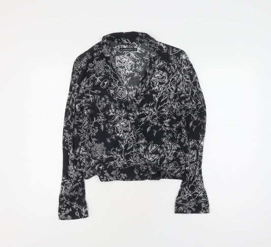 Abercrombie & Fitch Women's Small Black Floral Wrap Blouse