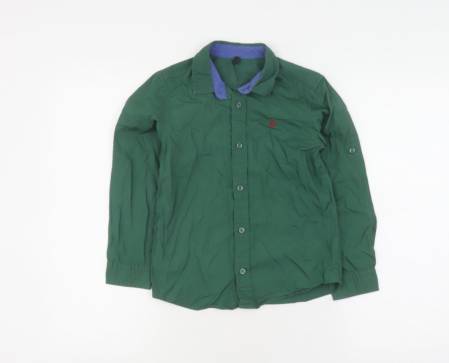 Benetton Boys Green Cotton Button-Up Shirt - Size S
