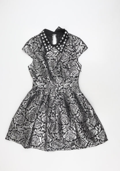 Boohoo Boutique Women's Black Floral Fit & Flare Short Dress