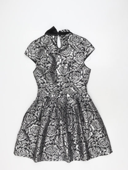 Boohoo Boutique Women's Black Floral Fit & Flare Short Dress