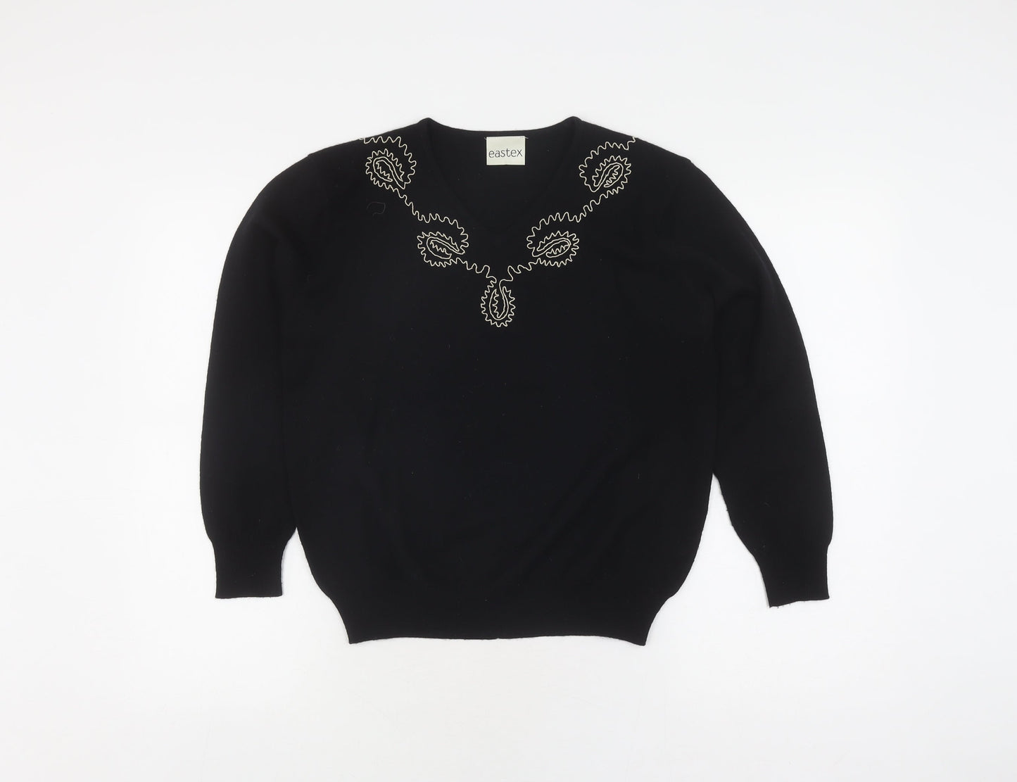 Eastex Women's Black Pullover Jumper, Size 12, Embroidered