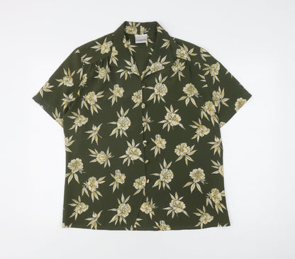 Eastex Women's Green Floral Blouse, Size 14, Short Sleeve