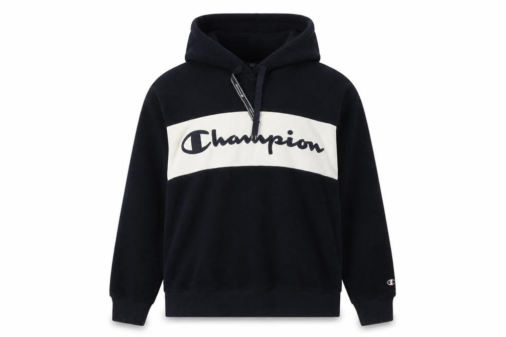 Front view of Champion unisex small black pullover hoodie