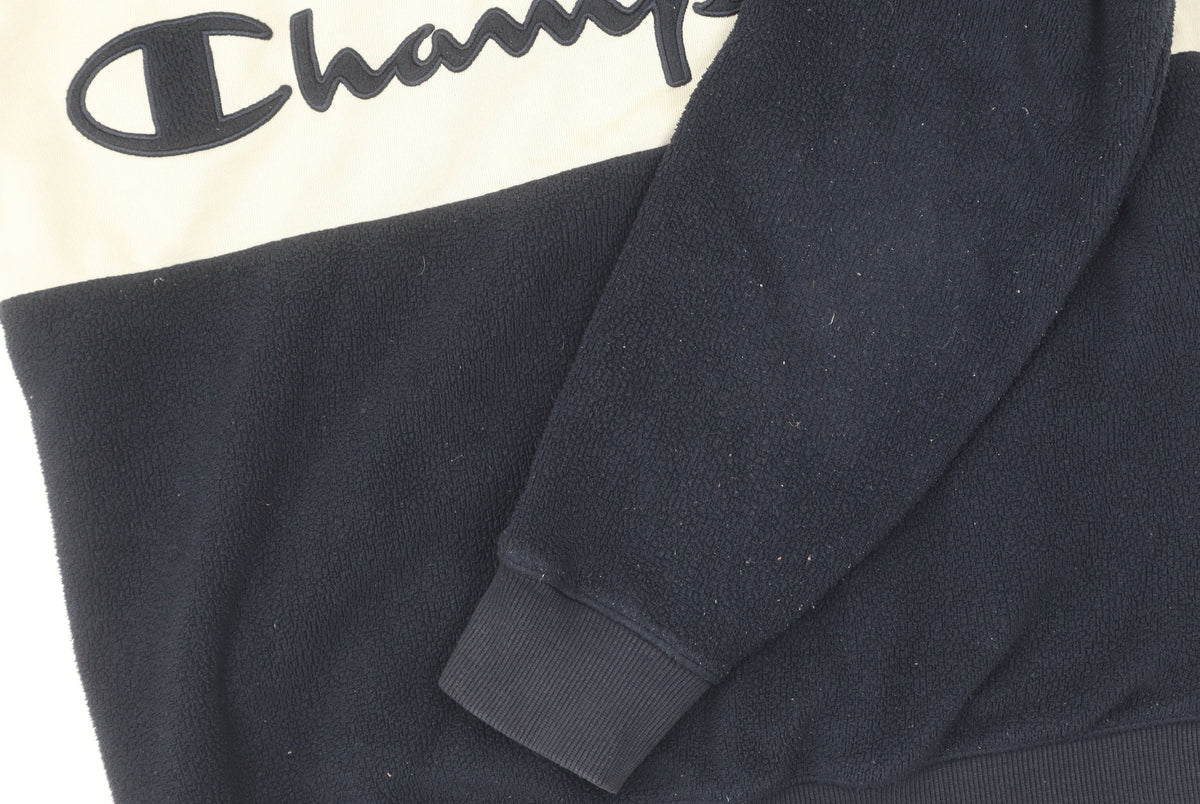 Close-up detail of Champion unisex small black pullover hoodie