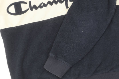 Close-up detail of Champion unisex small black pullover hoodie