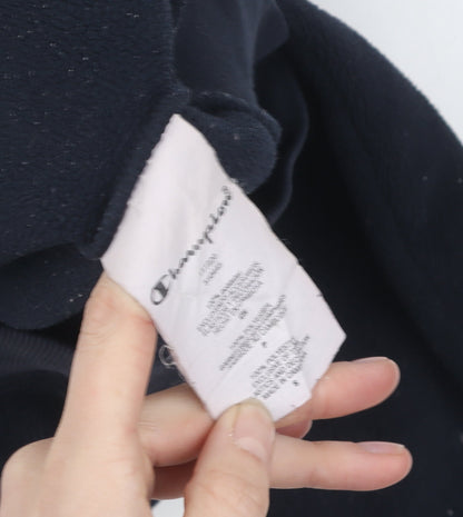 Brand and care label for Champion unisex small black pullover hoodie