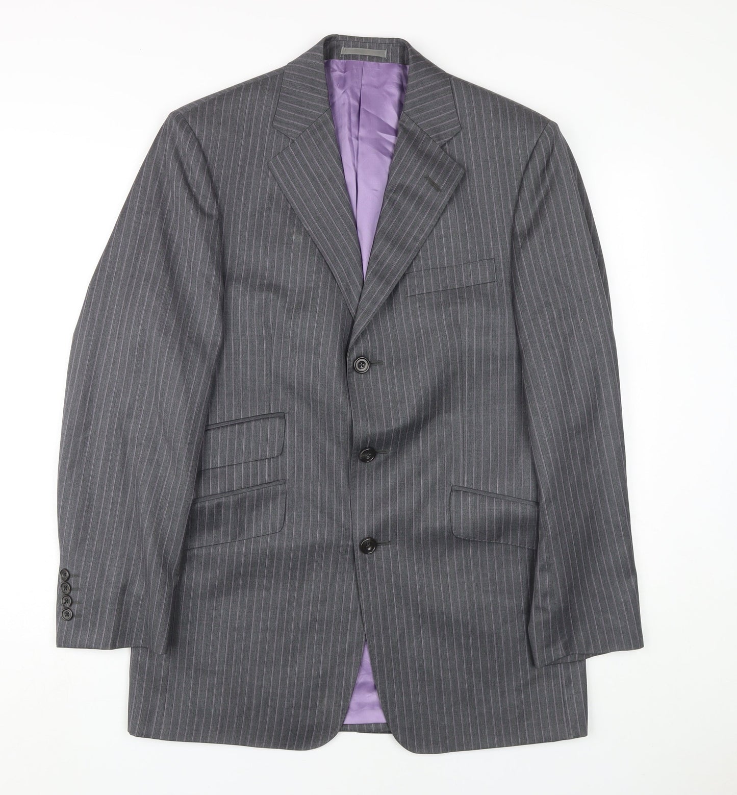 Aquascutum Men's Grey Striped Wool Blazer 38R