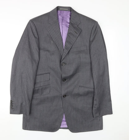 Aquascutum Men's Grey Striped Wool Blazer 38R
