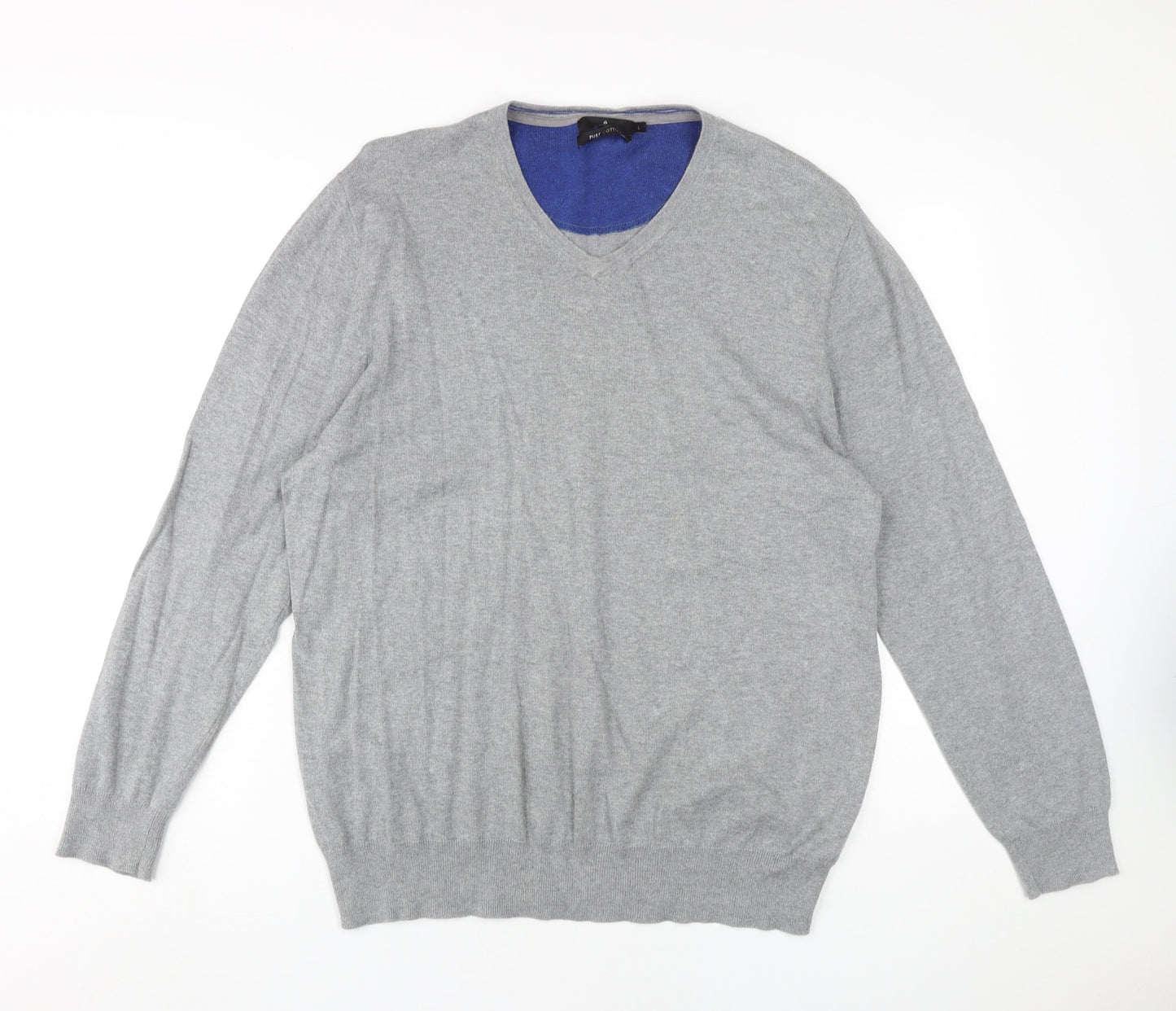 Jeff Banks Men's Grey V-Neck Pullover, Size L, Cotton