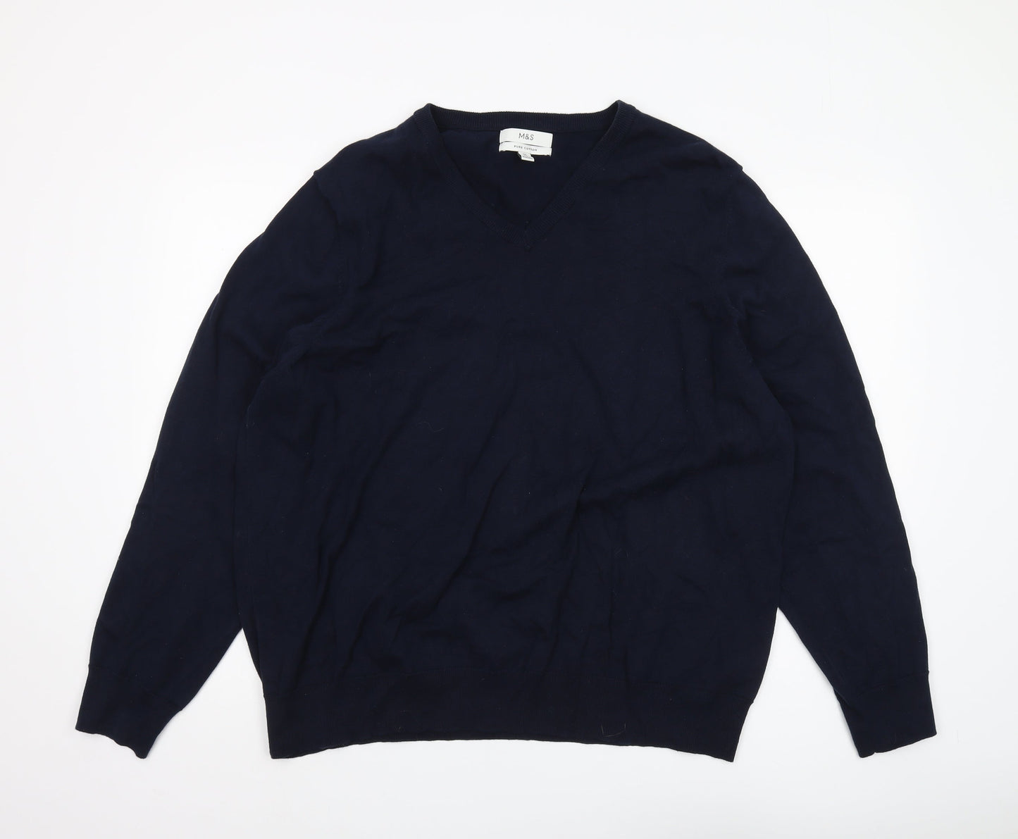 Marks and Spencer Men's Blue 2XL V-Neck Pullover