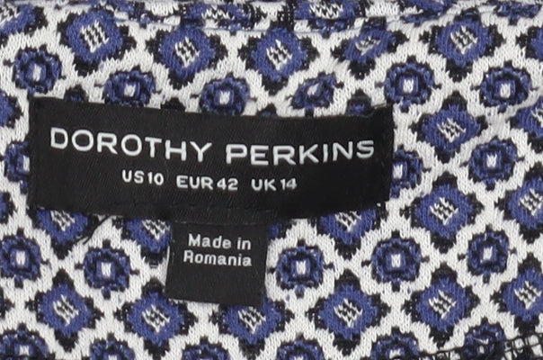 Dorothy Perkins Women's Blue Geometric Pencil Skirt Size 14