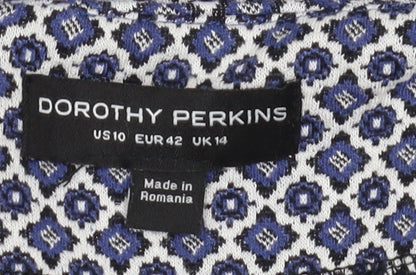 Dorothy Perkins Women's Blue Geometric Pencil Skirt Size 14