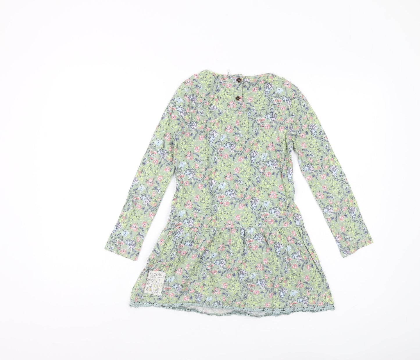 Fat Face Girls Green Floral Cotton Dress 6-7 Years