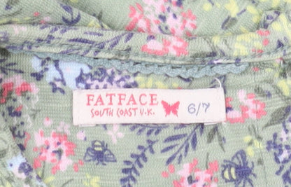 Fat Face Girls Green Floral Cotton Dress 6-7 Years