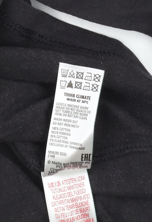 Marks and Spencer Girls Black Graphic T-Shirt, 9 Years