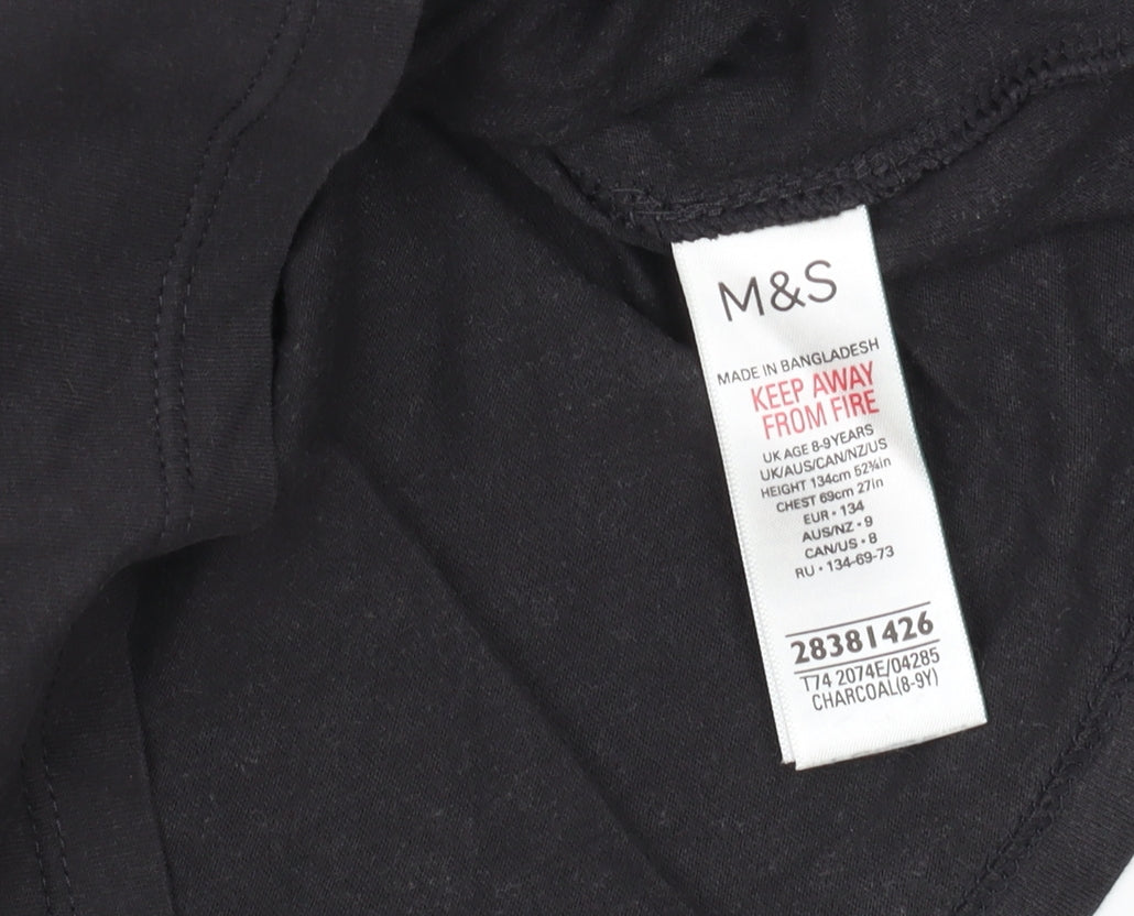 Marks and Spencer Girls Black Graphic T-Shirt, 9 Years