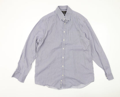 Marks and Spencer Men's Blue Striped Regular Fit Shirt 42