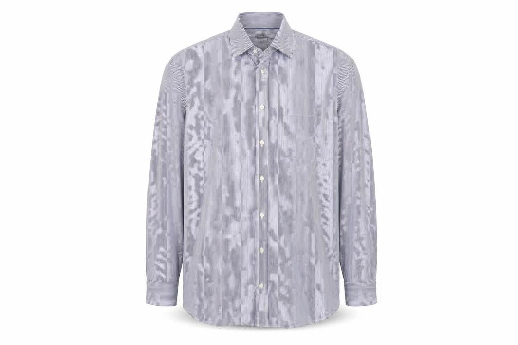 Marks and Spencer Men's Blue Striped Regular Fit Shirt 42