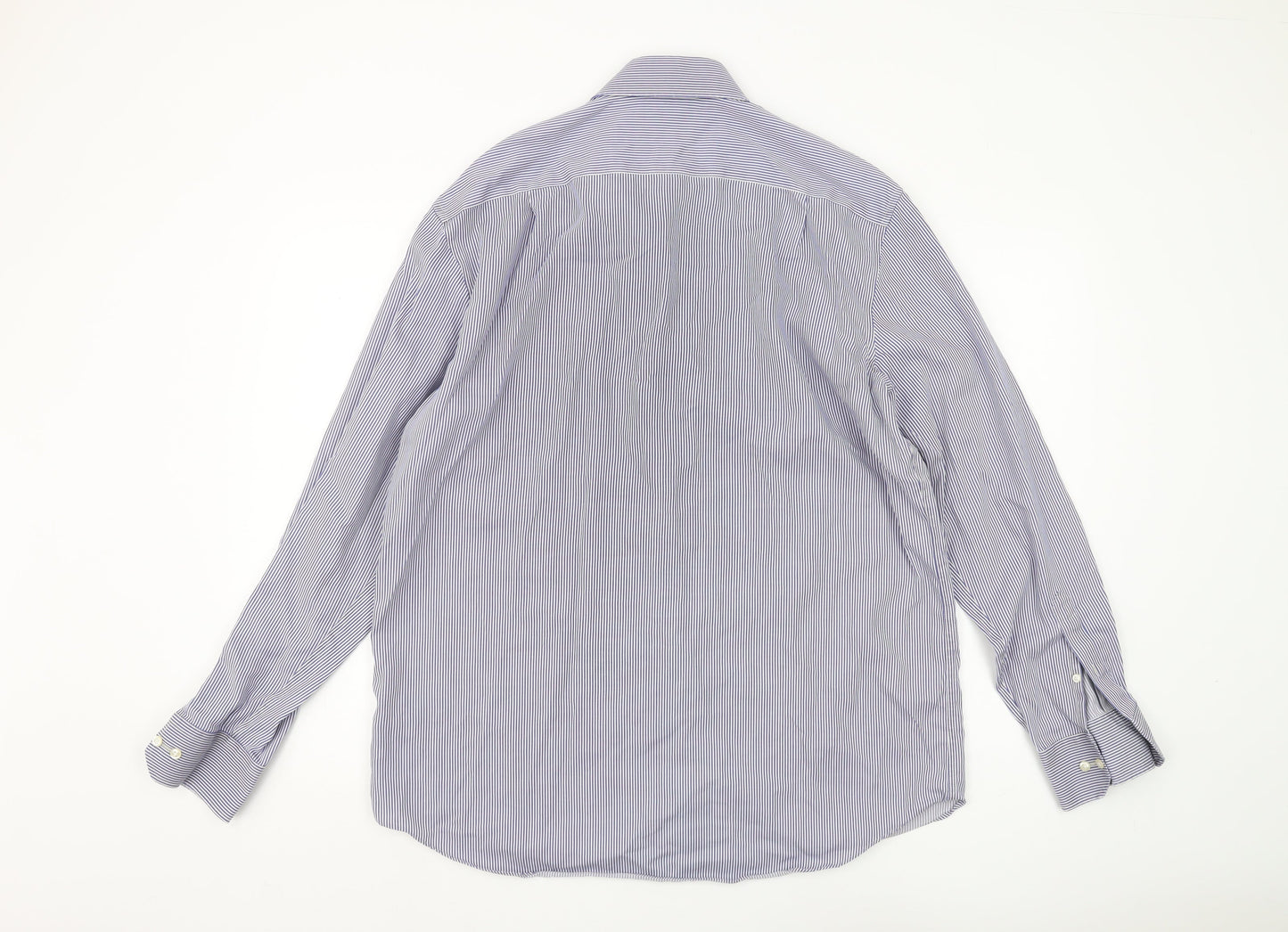 Marks and Spencer Men's Blue Striped Regular Fit Shirt 42