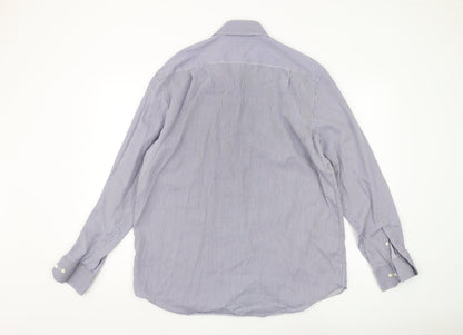 Marks and Spencer Men's Blue Striped Regular Fit Shirt 42
