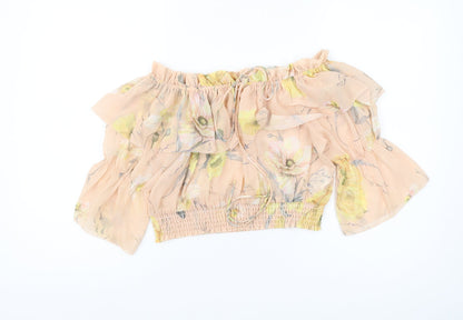 Womens UK Size 10 H&M Beige Cropped Blouse
