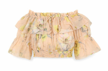 Womens UK Size 10 H&M Beige Cropped Blouse